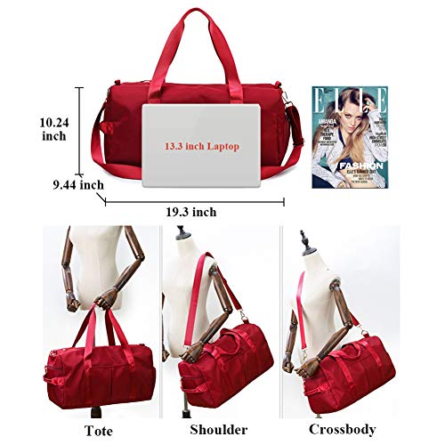 Sports Gym Bag for Women Travel Duffel Bag with Wet Pocket and Shoes Compartment for Training Swim Yoga(Red) - color: Red