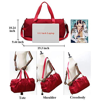 Sports Gym Bag for Women Travel Duffel Bag with Wet Pocket and Shoes Compartment for Training Swim Yoga(Red) - color: Red