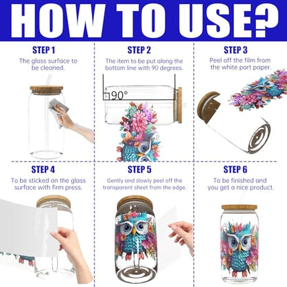 UV DTF Cup Wrap Transfer Stickers, 4 Sheets Owl Rub On Transfers for Tumblers Water Bottles Glass Cups Mugs Ceramics - style: Owl