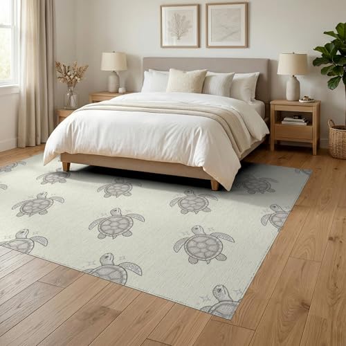 6'x9' Washable Kawaii Turtle Area Rug, Cream Foldable Non-Slip Large Carpet for Queen Size Bedroom, Under Bed, Master Bedroom, Foldable Easy Care Carpet| Ref:1955509 - color: Beige/Pattern 12, size: 6' x 9' (Rectangular)