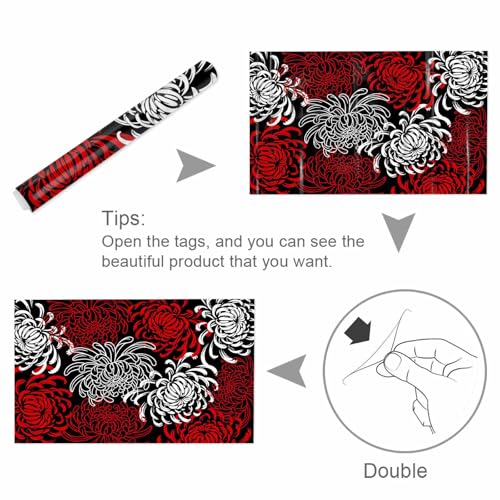 T&H XHome Aquarium Décor Backgrounds Red Black White Abstract Floral Pattern Fish Tank Background Aquarium Sticker Wallpaper Decoration Picture PVC Adhesive Poster 48.8" W x 20.4" H