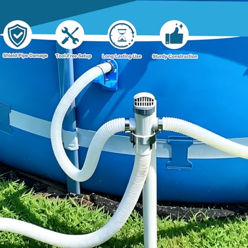 1 Pack Swimming Pool Plunger Valve Bracket, Pool Hose Holder Intake Hose Bracket with Hose Clamps, Pool Pipe Holder Compatible with Most Brand, Pool Valve Support for Above Ground Pools Accessories