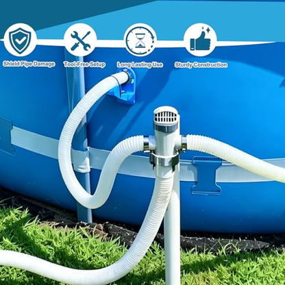 1 Pack Swimming Pool Plunger Valve Bracket, Pool Hose Holder Intake Hose Bracket with Hose Clamps, Pool Pipe Holder Compatible with Most Brand, Pool Valve Support for Above Ground Pools Accessories