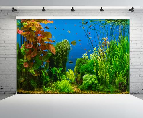 5x4ft Fish Tank Backdrop Aquarium Underwater Grass Leaves Aquatic Plant River Bed Lake Fish Background Diving Holiday Fishing Party Decoration Photo Props Wallpaper