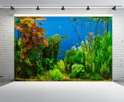 5x4ft Fish Tank Backdrop Aquarium Underwater Grass Leaves Aquatic Plant River Bed Lake Fish Background Diving Holiday Fishing Party Decoration Photo Props Wallpaper