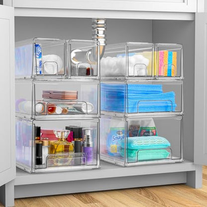Sorbus Small Clear Stackable Storage Drawers – 2-Pack Plastic Organizer Bins with Handles – Stackable Pull-Out Storage Drawers for Closet, Pantry, Office, Bathroom, Craft, and Toy Organization