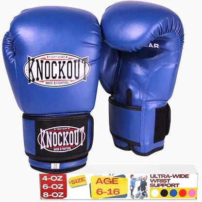 Kids Boxing Gloves for Training, Youth Punching Bag Gloves Age 4-15 | boys & girls, Wide hook-and-loop wrist strap, High-density foam padding, boxing, kickboxing, MMA, Muay Thai, fitness training - color: Blue, size: 10 oz