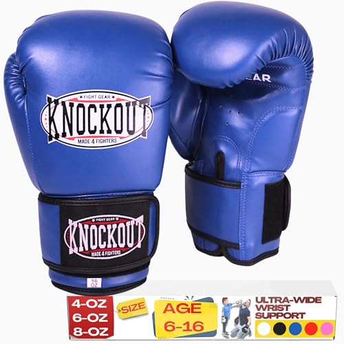 Kids Boxing Gloves for Training, Youth Punching Bag Gloves Age 4-15 | boys & girls, Wide hook-and-loop wrist strap, High-density foam padding, boxing, kickboxing, MMA, Muay Thai, fitness training - color: Blue, size: 8 oz