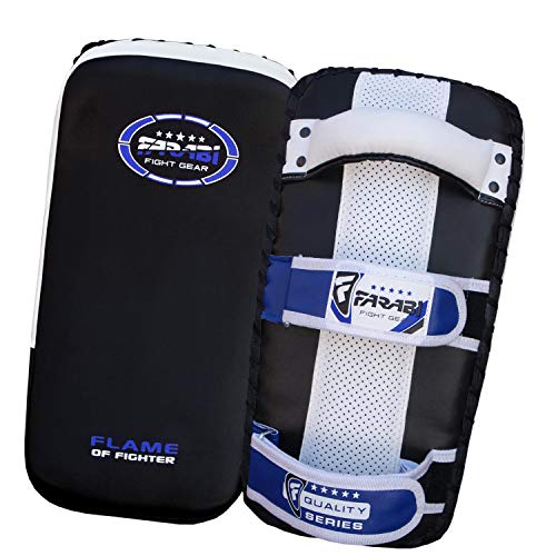 Farabi Thai Pads Kickboxing Muay Thai Training Strike Pads - color: White/Blue, size: Pair