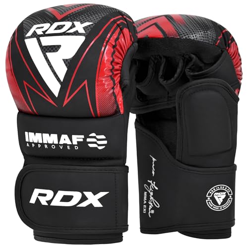 RDX IMMAF Approved Sparring Grappling Gloves, Professional Grade Hybrid Design for Competition Level and Training, Ventilated Open Palm, Adjustable Wrist Straps, Martial Arts Muay Thai, Men Women - color: Red, size: X-Small