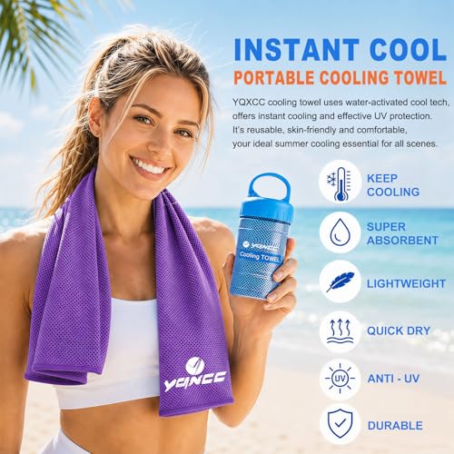 YQXCC 2 Pack Cooling Towels (47"x12"), Ice Cool Towel for Neck & Face - color: Light Blue/Purple