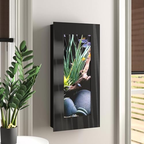 3.0 Wall Mounted Fish Tank Kit with LED Lighting, Built-in Filter System, Modern Space-Saving Design, Complete Accessories Set (Verticali, Black) - color: Black, size: Verticali