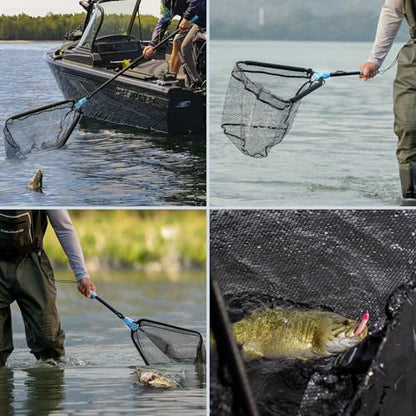 Calamus Triangle Fishing Net, Foldable, Lightweight & Strong Landing Net with Non-Slip Elastomer Handle, Built-in Elastic Lanyard and Belt Clip, Fishing Gear - Gift for Men