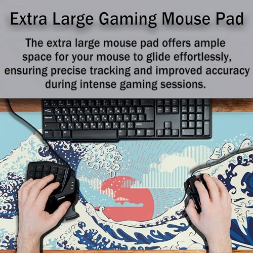 Extra Large Mouse Pad Blue XXL Mousepad, Big Mouse Pads Office Desk Mats, Desk Pad Mat Waterproof Non-Slip Rubber Base, 35.4 X 15.7 inch for Work/Game/Office/Home Japanese Great Wave Art - color: Japanese Great Wave Art