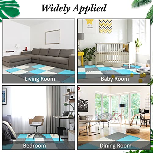 Amylove 36 Pcs Foam Interlocking Carpet Tiles,White, Light Gray, Royal Blue - color: White, Light Gray, Royal Blue