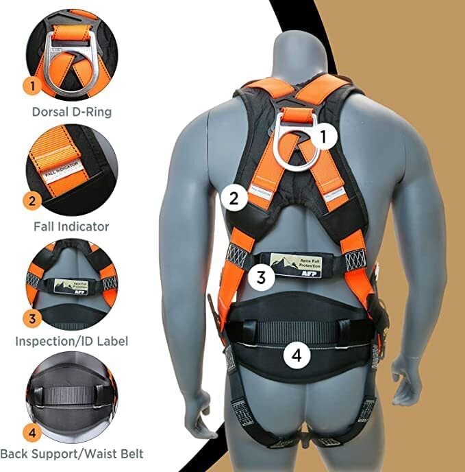 AFP Demon Comfortable Fall Protection Harness Kit – OSHA/ANSI PPE Full Body Safety Harness for Construction Work - size: Large-Extra Large, style: Harness + Single Leg Rebar Hook