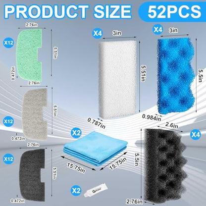 52 Pcs Replacement Filter Media Kit Compatible with Fluval 106/107 Aquarium Filters Include Biological Foams Ammonia Remover Phosphate Pads Nitrite Remover, Towel and Grease - style: 106/107