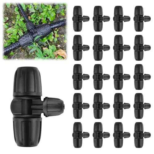Kalolary 20PCS Locked Barbed Tee Connectors, 5/16" to 1/4" Drip Irrigation Fittings Kit 8/12mm to 4/7mm Tube Lock Female Connector 3-Way Barbed Lock Irrigation Parts for Watering System (Black) - color: Black 5/16" to 1/4" 3-Way