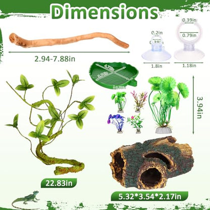 Bearded Dragon Tank Accessories Reptile Bridge Hammock Plants Jungle Climber Vines Terrarium Branch Plants Habitat Decoration for Hiding Climbing Snake Gecko Lizard Chameleon