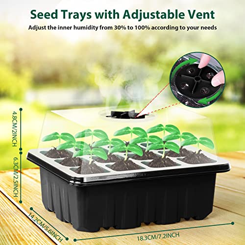 10 Pack Seed Starter Tray Kit, 120 Cells Seedling Starter Trays with Humidity Dome and Base Greenhouse Growing Trays, Reusable Seedling Tray with Garden Tools Labels (Black) - color: Black, size: 10 pack