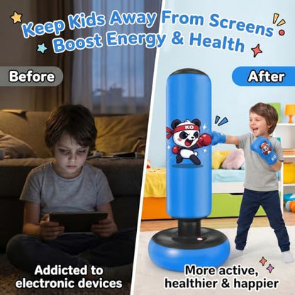Qoosea Punching Bag for Kids 48in Dinosaur Toys Boxing Bag Set with Gloves - color: Dark Blue
