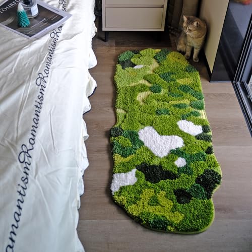 Moss Forest Bathroom Rug, Cute Cozy Green Plant Tufted Mat, Ultra Soft Microfiber, TPR Holder Backing, Absorbent Machine Washable, for Sink Bar, Shower and Bedroom, 19.7" x 31.5", Lawn - color: Lawn