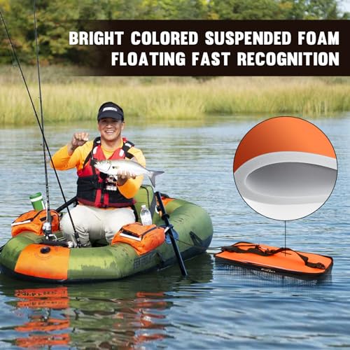 Floating Fish Basket for Live Caught, 10/15 Gallons Foldable Fishing Holder Minnow Bucket Portable Collapsible Fishing Net Storage Cage for Live Fish Bait Live Well