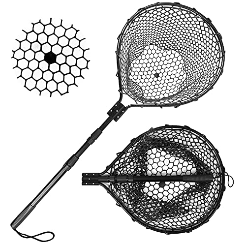 Rubber Fishing Net Large Folding Landing Collapsible Aluminum Pole Handle with Deep Net for Fishing,Big Fishing Net for Freshwater and Saltwater,Fly Fsihing Net Extend to 67 inches
