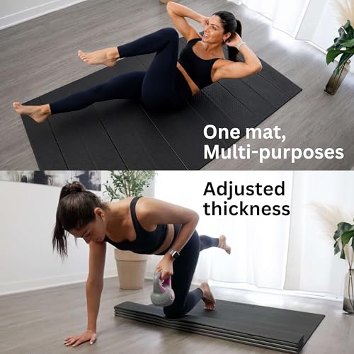 Extra Wide & Large Foldable Yoga Mat, 72" x 48", 6mm/8mm Thick - color: Black, size: 48" x 72" x 1/4"