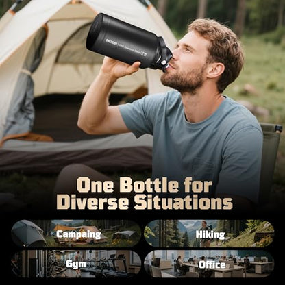 ONETIGRIS 64oz Tactical Insulated Water Bottle with 3 Lids & MOLLE Pouch - color: Camo Black