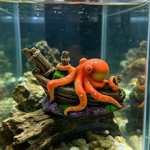 Octopus Aquarium Decoration, Resin Mini Ocean Ornament, Fish Tank Accessory for Home, Office, or Desk Aquarium Display
