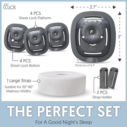 Click Bed Sheet Holder - No Lift Mattress Sheet Clips & Strap for Queen King Size Beds, Sheet Keepers to Keep Sheets on Bed, Heavy Duty Bedsheet Lock Fasteners to Hold Sheets in Place Firm & Tight - color: Gray, size: Standard Beds - Twin XL to Cal-King