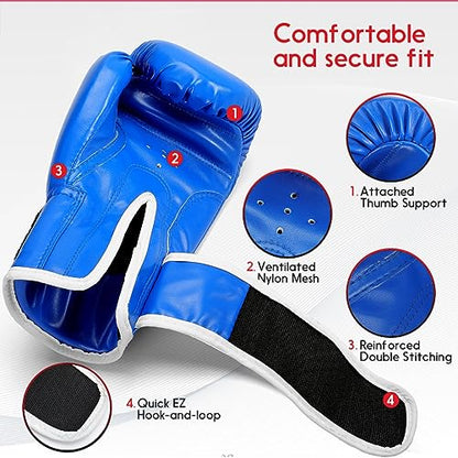 Kids Boxing Gloves for Sparring,Punching Bag,MMA Training,Ages 3-15 - color: Blue-White, size: 6 oz