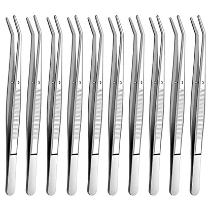 Stainless Steel Tweezers, with Curved Serrated Tip Multipurpose Sewing Machine Tweezers Forceps for Craft Repairing (10PCS)
