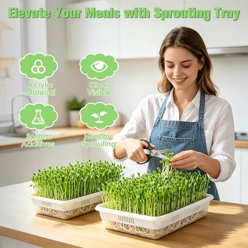 3 Pack Hard Acrylic Microgreens Growing Trays, Visual Soilless Sprouting Kit with Silicone Mats & Spray Bottle, Seed Germination Tray for Wheatgrass, Cat Grass & Vegetables
