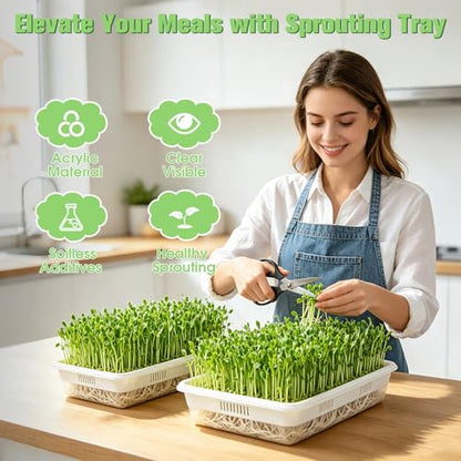 3 Pack Hard Acrylic Microgreens Growing Trays, Visual Soilless Sprouting Kit with Silicone Mats & Spray Bottle, Seed Germination Tray for Wheatgrass, Cat Grass & Vegetables