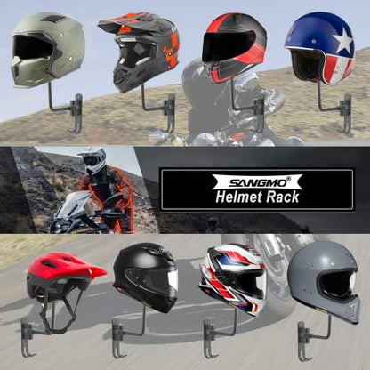 SANGMO Grey 180° Motorcycle Helmet Rack, Rotation Metal Helmet Holder Wall Mount, Helmet Holder Bike with 2 Hooks Helmet Hanger for Motorcycle Bike Coats, Caps, Baseballs, Rugby Helmet - color: Gray*1