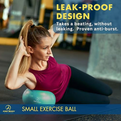 ProBody Pilates Ball Small — 9 Inch Small Exercise Ball | Anti-Burst PVC, Latex-Free, Clinic Grade, Between-Knees Stabilizer, Postpartum & Rehab, Straw Inflator, Yoga Ball Small - color: Aqua