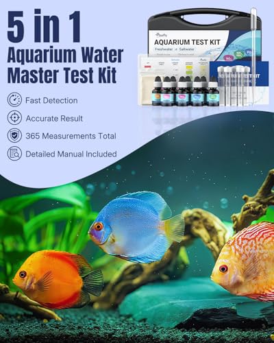 Pawfly 5 in 1 Aquarium Water Master Test Kit, Aquarium Water Test Kit Fish Tank Water Testing Kit for pH Nitrite Nitrate Ammonia & Phosphate, Aquarium Test Kit for Freshwater & Saltwater Fish Tanks - color: Black Box Pack