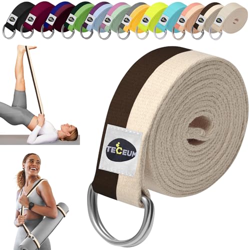 2 IN 1 Yoga & Mat Strap for Stretching – Cotton – 6/8/10 ft | Adjustable Non-Slip Belt in 30+ Colors for Yoga, Pilates, Physical Therapy, Fitness, Home Workouts and Carrying Mats - color: Brown Beige, size: 10 ft
