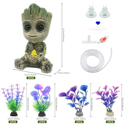 Aquarium Groot Air Bubbler Fish Tank Decorations, Fish Tank Air Stone Set with Bubble Accessories 6 pcs and Aquatic Plants 4 Pcs.