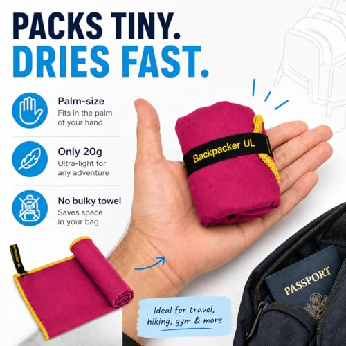 Backpacking Ultralight Quick Dry Microfiber Soft Fast Drying Hand and Face Towel Wash Cloth Camping Yoga Hiking Active Lifestyle Small (Magenta, Small) - color: Magenta, size: Small
