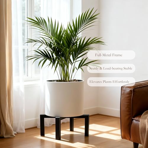 2 Pack 14" Metal Plant Stand Indoor Outdoor, Heavy Duty Plant Stools Indoor, Mid Century Modern Planter Holders, Low Short Plant Pot Stands, Black, Fit 8"-14" Pot - size: 14 INCH