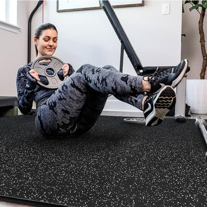 SUPERJARE 0.4'' Thick 12 Pcs 48 Sq Ft Rubber Top Exercise Equipment Mats - size: 12 Tiles (48 Sq Ft)