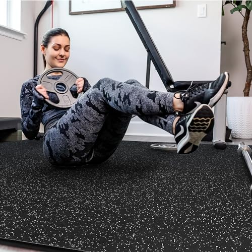 SUPERJARE 0.4'' Thick 36 Pcs 144 Sq Ft Rubber Top Exercise Equipment Mats - size: 48 Tiles (192 Sq Ft)