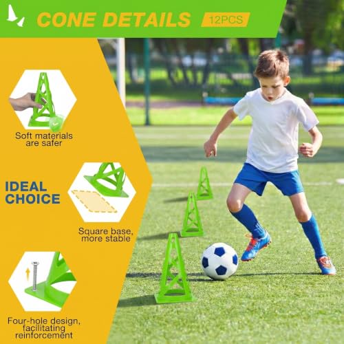 12 Pack Soccer Cones, 9 Inch Agility Cones for Soccer, Football, Basketball, Cones for Sports Training, Speed & Agility Drills, Field Marking Equipment - color: green