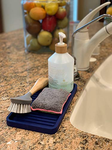 Silicone Sink and Surface Organizer Tray, Sponge Holder, Vanity Tray, Trivet, Heat Safe, Dishwasher Safe, for Bathroom and Kitchen Organization (Black, 10"x5.25")