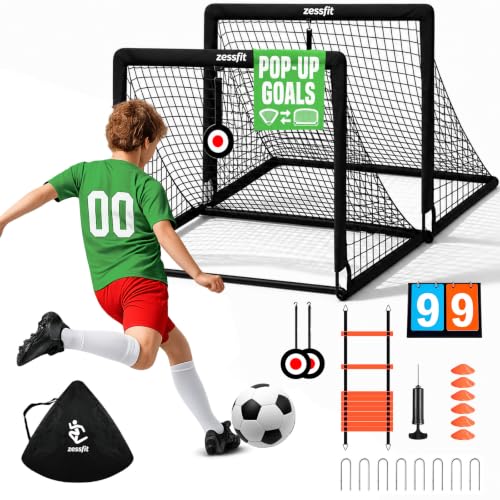 Kids Soccer Goal Set for Backyard, Portable Soccer Nets Set of 2 with Soccer Ball, Scoreboard, Agility Ladder, Cones and Target Nets, Indoor Outdoor Soccer Training Equipment for Boys and Girls - color: Black, size: 6x4FT