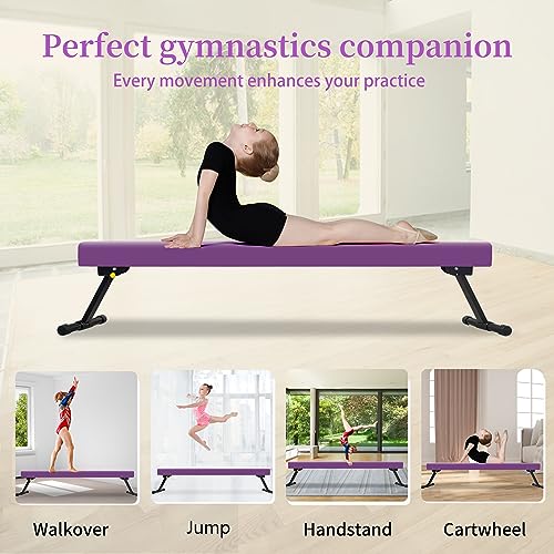 EL&IT·Wings 8FT Gymnastic Balance Beam for Kids, Adjustable Balance Beam with Leg, High and Low Level Floor Beam, Gymnastics Equipment for Home and Gym Center, Aubergine