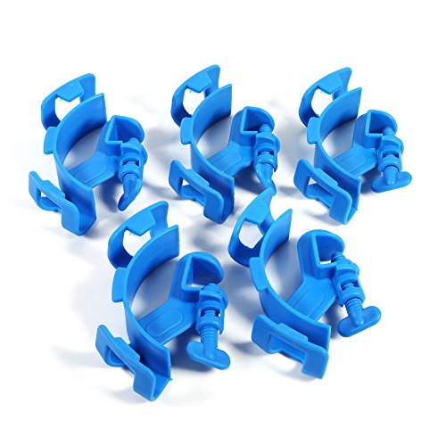 Aquarium Hose Holder | 5 - Pack Blue Plastic Clips for 12 / 16mm Pipes | Secure Mount for Fish Tank Maintenance/Water Changing | Fits 12.5mm Glass